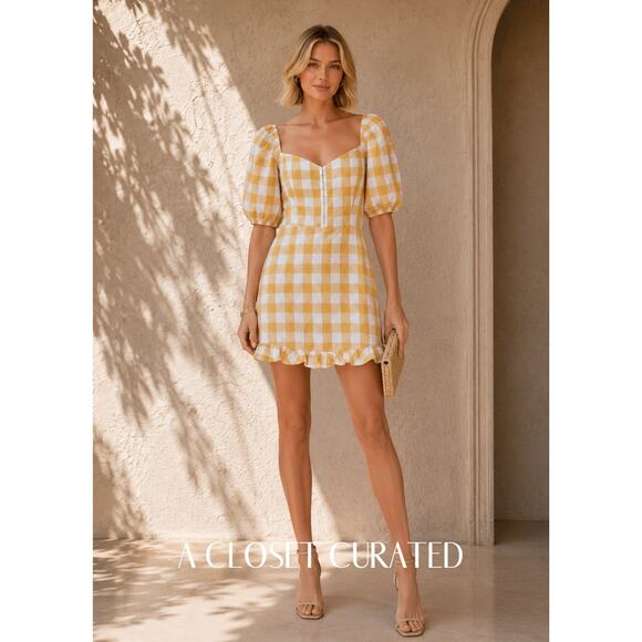 Reformation Dresses & Skirts - Reformation Seattle Puff Sleeve Linen Mini Dress 10 Yellow NEW